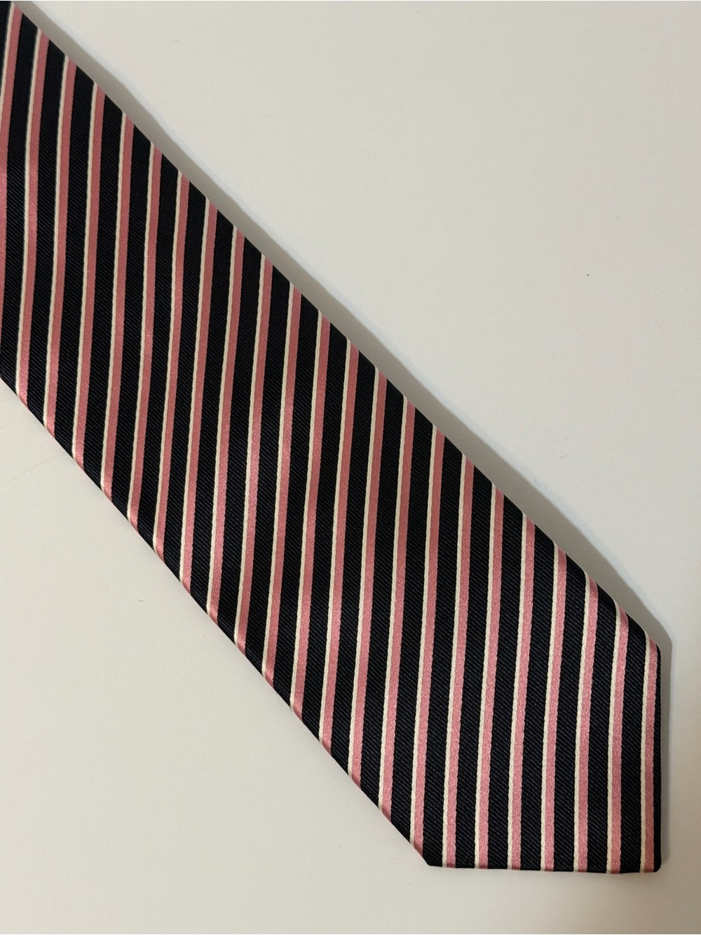 Ermenegildo Zegna Men's Silk Tie Navy Pink White Striped MADE IN ITALY 57” x 3”